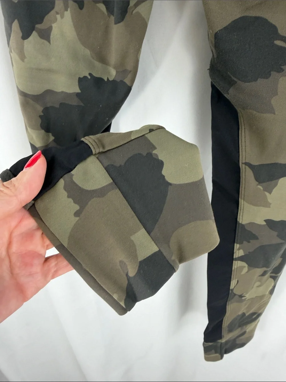 Athleta Olive Green Camo Leggings with Black Panels